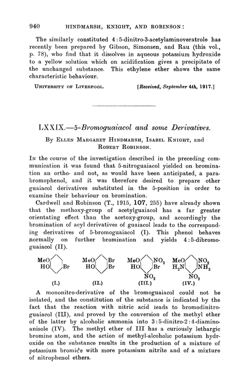 LXXIX.—5-Bromoguaiacol and some derivatives
