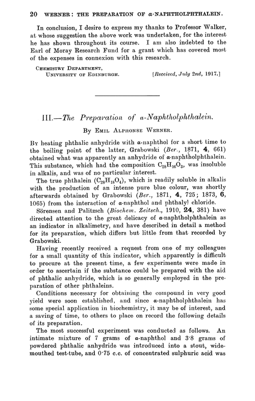 III.—The preparation of α-naphtholphthalein