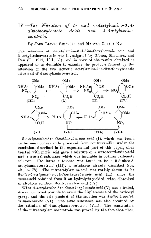 IV.—The nitration of 5- and 6-acetylamino-3 : 4-dimethoxybenzoic acids and 4-acetylaminoveratrole