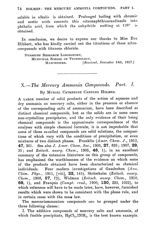 X.—The mercury ammonia compounds. Part I