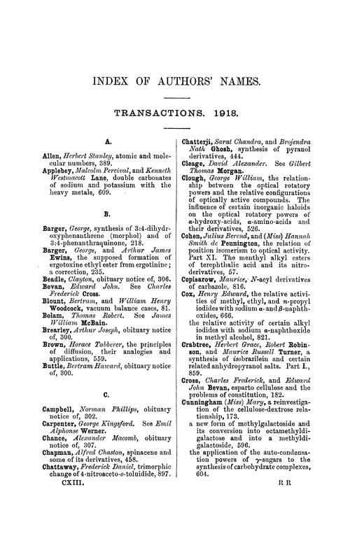 Index of authors' name, 1918