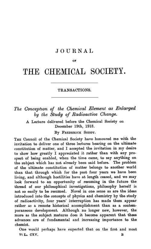 The conception of the chemical element as enlarged by the study of radioactive change