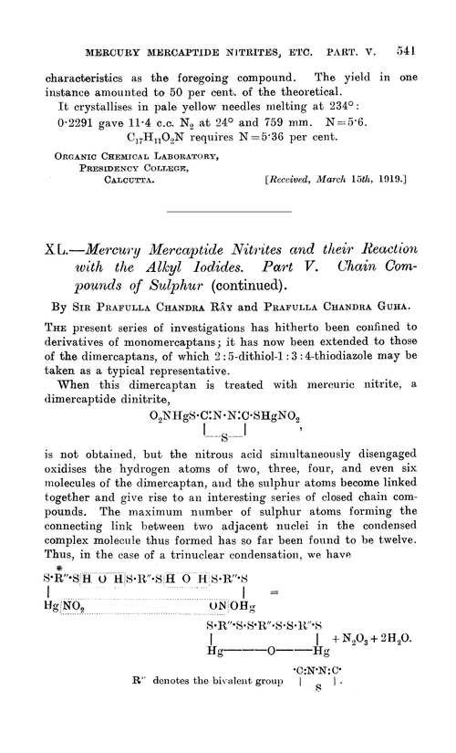 XL.—Mercury mercaptide nitrites and their reaction with the alkyl iodides. Part V. Chain compounds of sulphur (continued)
