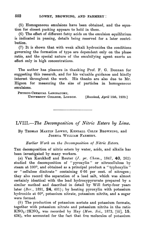 LVIII.—The decomposition of nitric esters by lime