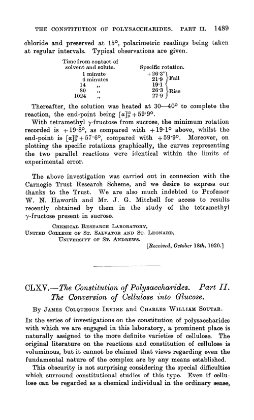 CLXV.—The constitution of polysaccharides. Part II. The conversion of cellulose into glucose
