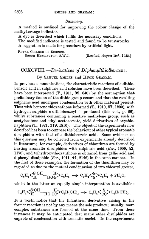 CCXCVIII.—Derivatives of diphenylthiolbenzene