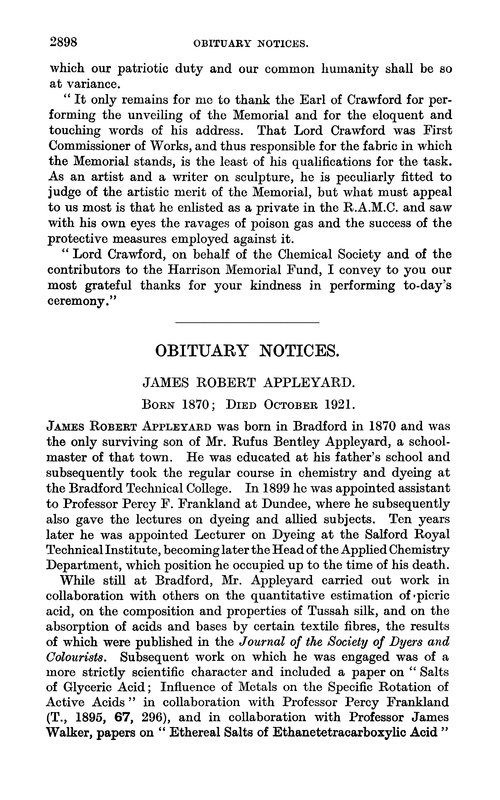 Obituary notices: James Robert Appleyard, 1870–1921; Adrian Brown, 1852–1919; William Gowland, 1842–1922; Prof. Philippe A. Guye, 1862–1922; William Kellner, 1839–1922; George William MacDonald; Lionel William Stansell, 1861–1922
