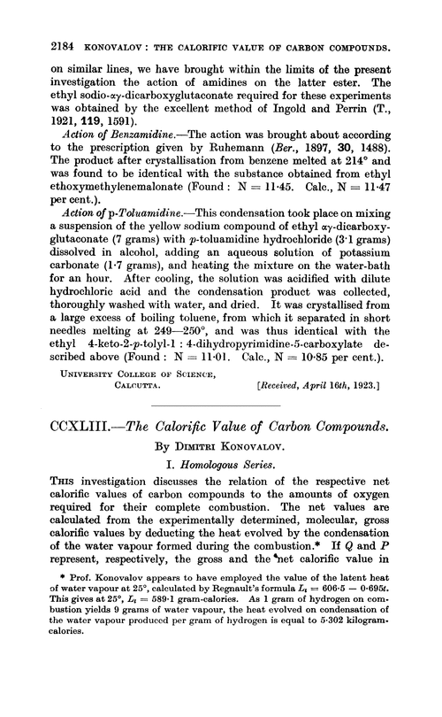 CCXLIII.—The calorific value of carbon compounds