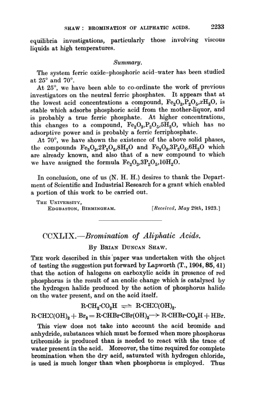 CCXLIX.—Bromination of aliphatic acids