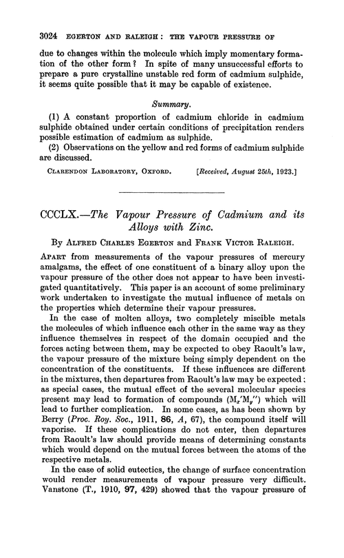 CCCLX.—The vapour pressure of cadmium and its alloys wtih zinc