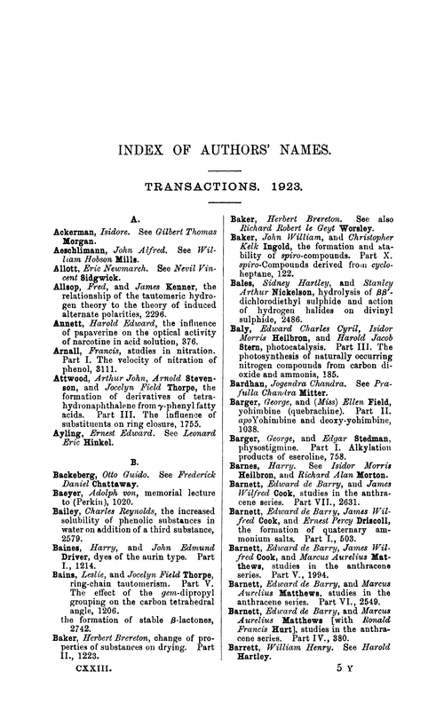 Index of authors' names, 1923