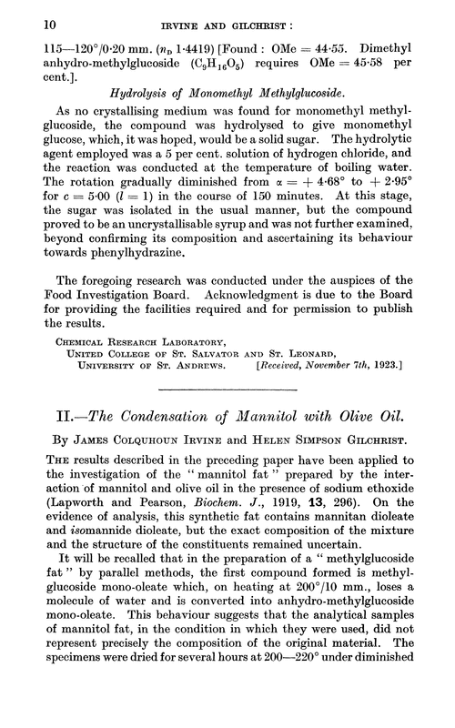 II.—The condensation of mannitol with olive oil