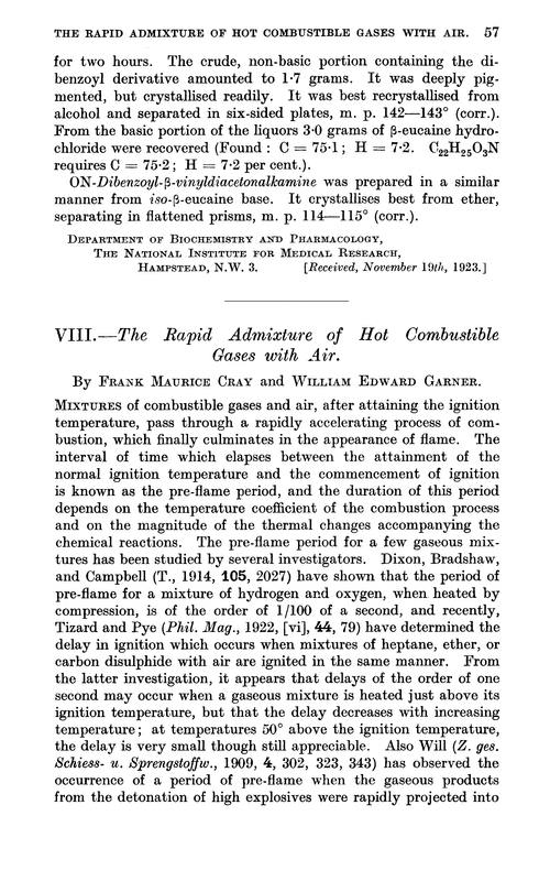 VIII.—The rapid admixture of hot combustible gases with air