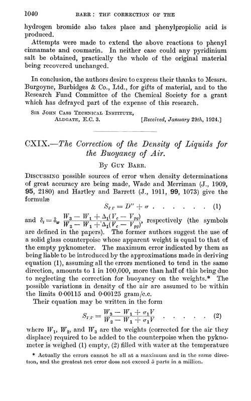 CXIX.—The correction of the density of liquids for the buoyancy of air