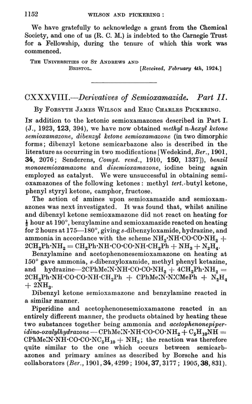 CXXXVIII.—Derivatives of semioxamazide. Part II