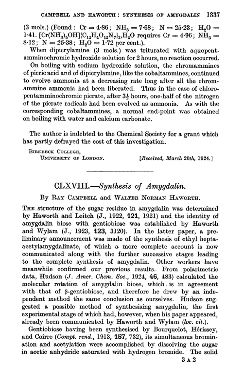 CLXVIII.—Synthesis of amygdalin