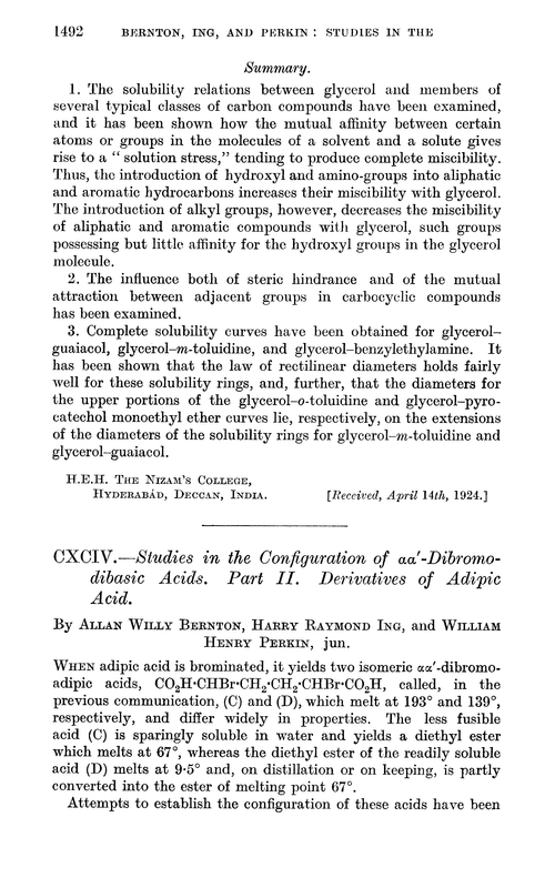 CXCIV.—Studies in the configuration of αα′-dibromodibasic acids. Part II. Derivatives of adipic acid