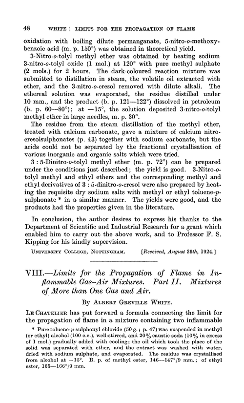 VIII.—Limits for the propagation of flame in inflammable gas–air mixtures. Part II. Mixtures of more than one gas and air