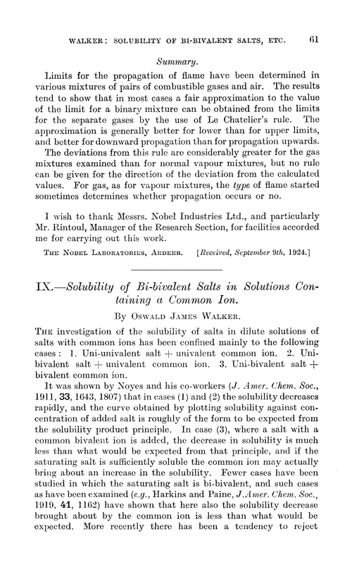 IX.—Solubility of bi-bivalent salts in solutions containing a common ion