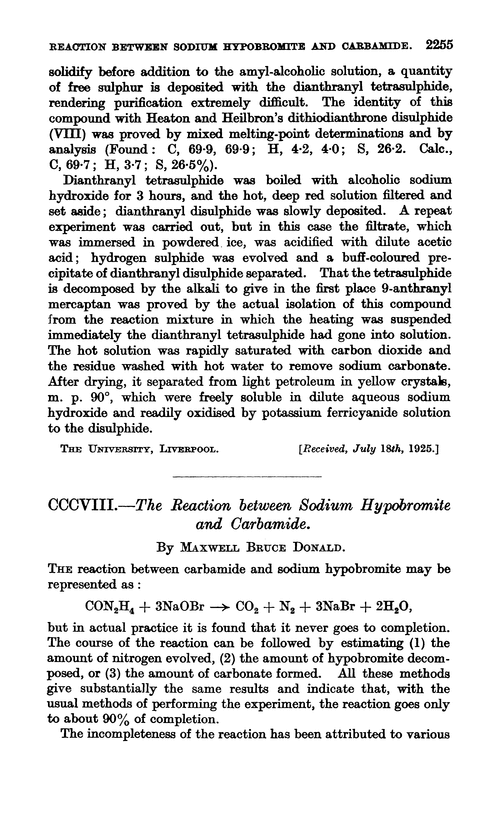 CCCVIII.—The reaction between sodium hypobromite and carbamide