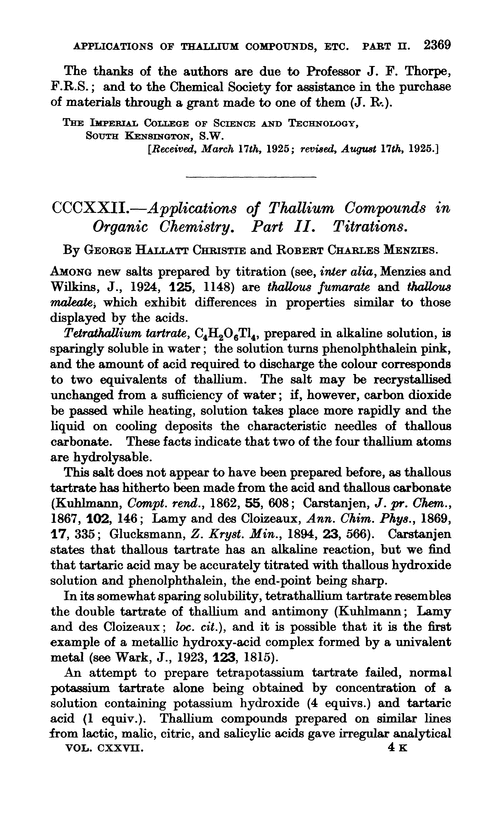 CCCXXII.—Applications of thallium compounds in organic chemistry. Part II. Titrations