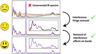 Graphical abstract: Removing interference-based effects from infrared spectra – interference fringes re-revisited