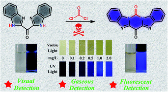 Graphical abstract: Sensitive and selective detection of phosgene with a bis-(1H-benzimidazol-2-yl)-based turn-on fluorescent probe in the solution and gas phase