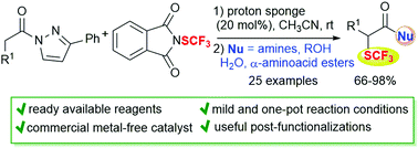 Graphical abstract: Formal α-trifluoromethylthiolation of carboxylic acid derivatives via N-acyl pyrazoles