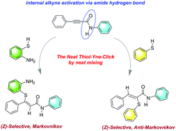 Graphical abstract: (Z)-Selective anti-Markovnikov or Markovnikov thiol–yne-click reactions of an internal alkyne by amide hydrogen bond control