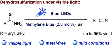 Graphical abstract: Metal-free dehydrosulfurization of thioamides to nitriles under visible light