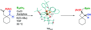 Graphical abstract: Consecutive borylcupration/C–C coupling of γ-alkenyl aldehydes towards diastereoselective 2-(borylmethyl)cycloalkanols