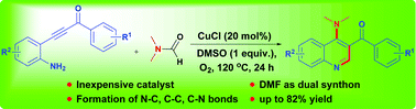 Graphical abstract: Copper-catalyzed synthesis of aminoquinolines from β-(2-aminophenyl)-α,β-ynones using DMF as dual synthon