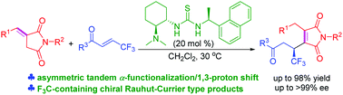 Graphical abstract: Organocatalytic asymmetric tandem α-functionalization/1,3-proton shift reaction of benzylidene succinimides with β-trifluoromethyl enones