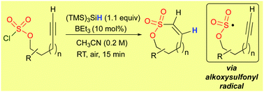 Graphical abstract: Generation of alkoxysulfonyl radicals from chlorosulfates and their intramolecular capture with alkynes to obtain sultones