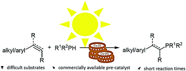 Graphical abstract: A bench-stable copper photocatalyst for the rapid hydrophosphination of activated and unactivated alkenes