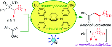 Graphical abstract: Simple generation of various α-monofluoroalkyl radicals by organic photoredox catalysis: modular synthesis of β-monofluoroketones