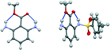 Graphical abstract: N–H⋯O hydrogen bonding to the alkoxy oxygen of a carboxylic ester group: crystal structures of methyl 2,6-diaminobenzoate and its derivatives