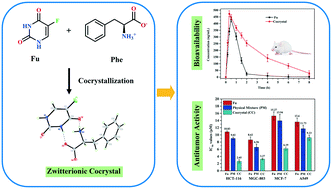 Graphical abstract: Cocrystallization of 5-fluorouracil and l-phenylalanine: the first zwitterionic cocrystal of 5-fluorouracil with amino acid exhibiting perfect in vitro/vivo pharmaceutical properties
