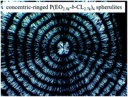 Graphical abstract: Formation of well-organized, concentric-ringed spherulites of four-arm star symmetric PEO-b-PCL via confined evaporative crystallization