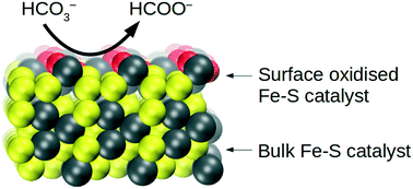 Graphical abstract: A surface oxidised Fe–S catalyst for the liquid phase hydrogenation of CO2