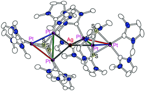 Graphical abstract: Metal–metal bond formation of triplatinum cores with a silver(i) ion affording a heptanuclear cluster bearing four Pt–Ag bonds