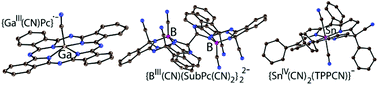 Graphical abstract: Reaction of GaIIIClPc, SnIVCl2TPP and BIIIClSubPc with cyanide anions: reduction of macrocycles vs. formation of cyano-containing macrocyclic anions