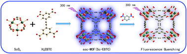Graphical abstract: Highly fluorescent scandium-tetracarboxylate frameworks: selective detection of nitro-aromatic compounds, sensing mechanism, and their application