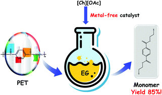 Graphical abstract: Degradation of poly(ethylene terephthalate) catalyzed by metal-free choline-based ionic liquids