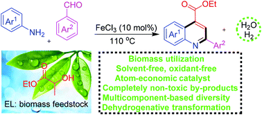 Graphical abstract: Ethyl lactate-involved three-component dehydrogenative reactions: biomass feedstock in diversity-oriented quinoline synthesis