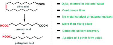 Graphical abstract: Scalable, sustainable and catalyst-free continuous flow ozonolysis of fatty acids