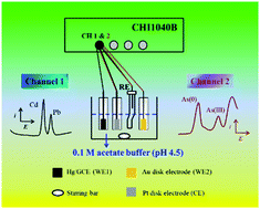 Graphical abstract: Simultaneous sensitive analysis of Cd(ii), Pb(ii) and As(iii) using a dual-channel anodic stripping voltammetry approach