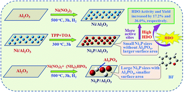 Graphical abstract: Synthesis of Ni2P/Al2O3 utilizing triphenylphosphine (TPP) as the phosphorus source for hydrodeoxygenation of benzofuran