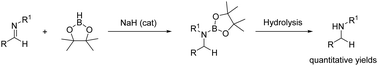 Graphical abstract: Quantitative NaH catalytic hydroboration of aldimines