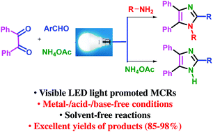 Graphical abstract: Visible light-emitting diode light-driven one-pot four component synthesis of poly-functionalized imidazoles under catalyst- and solvent-free conditions